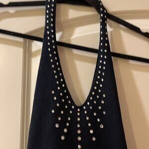 Top halter  V- neck Crystal pattern lower back. Size M 12 1/2” armhole /bottom